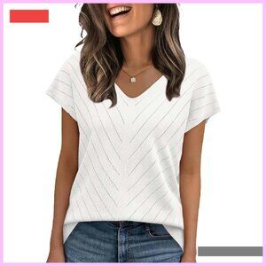 Short Sleeve V-Neck Summer Sweater Top, Business Casual Travel Outfit